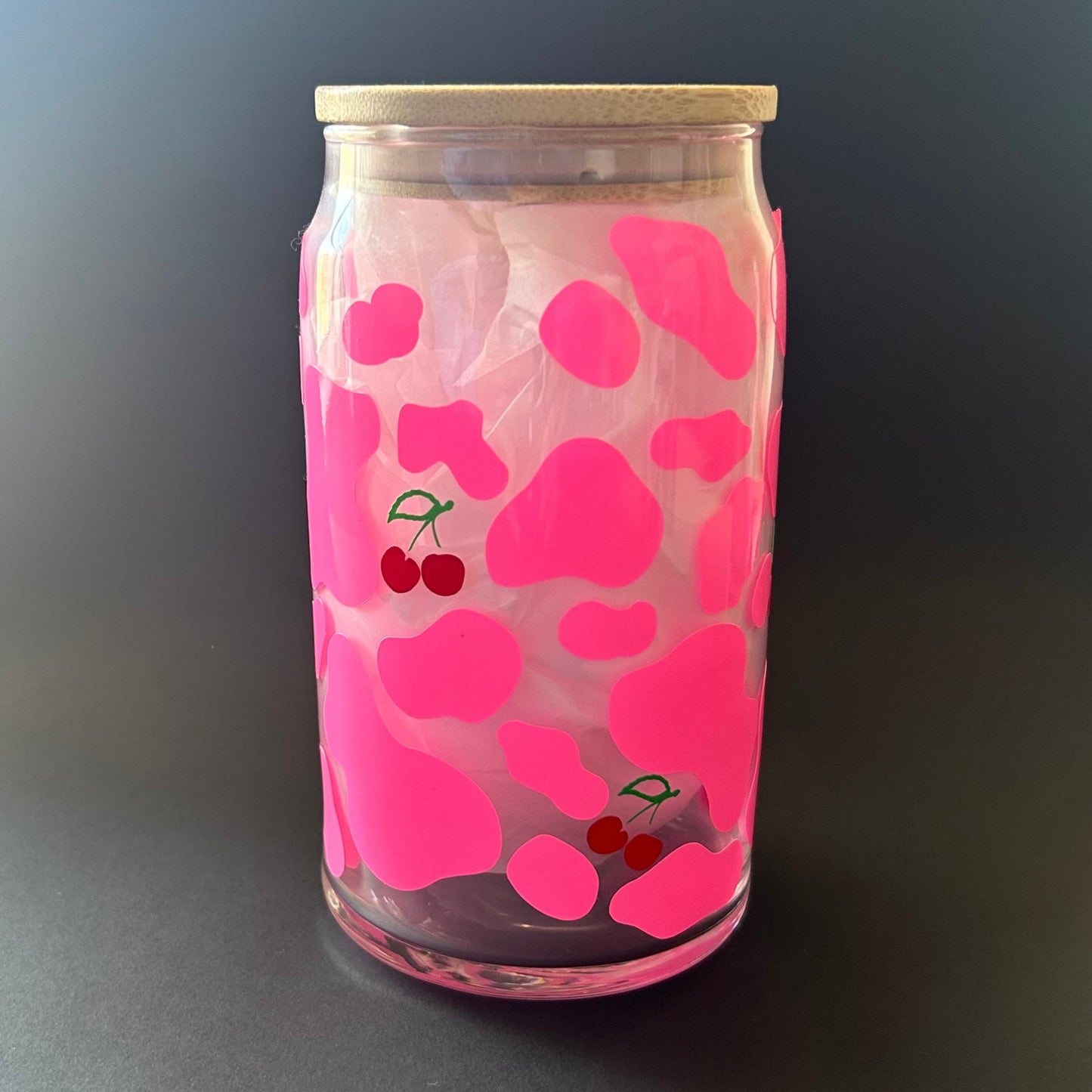 Cherry pink cow glass cup