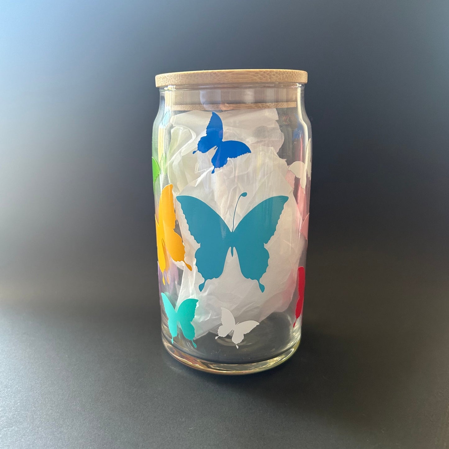 Colorful butterfly glass cup