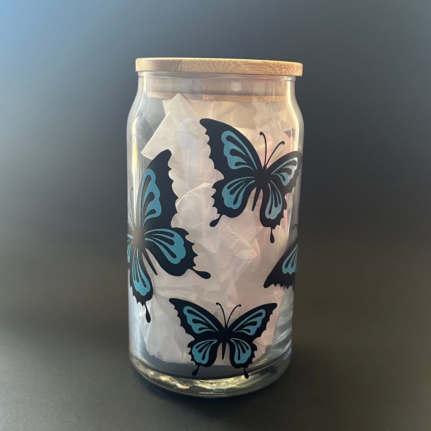 Blue Butterfly Glass cup