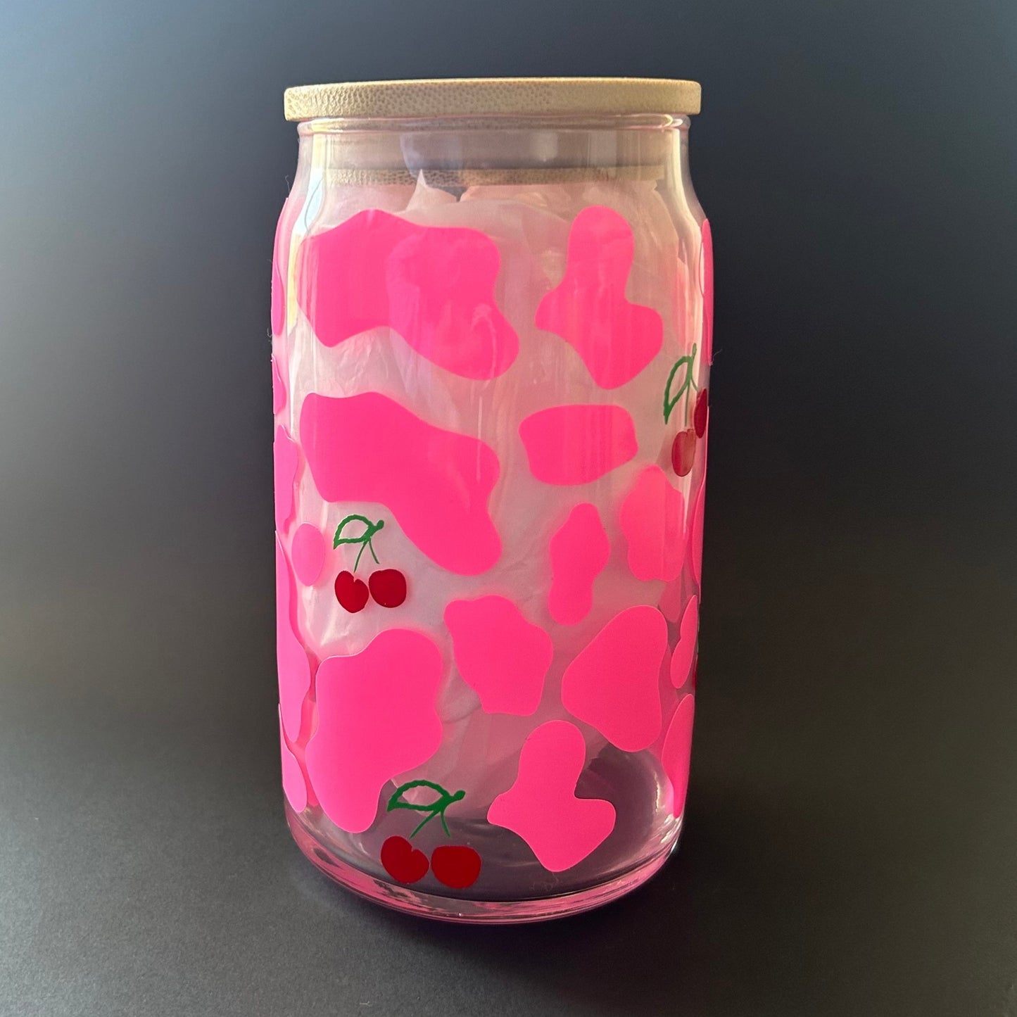 Cherry pink cow glass cup