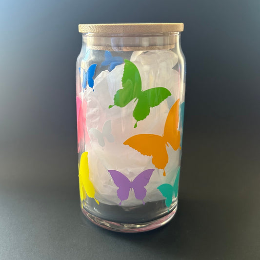 Colorful butterfly glass cup